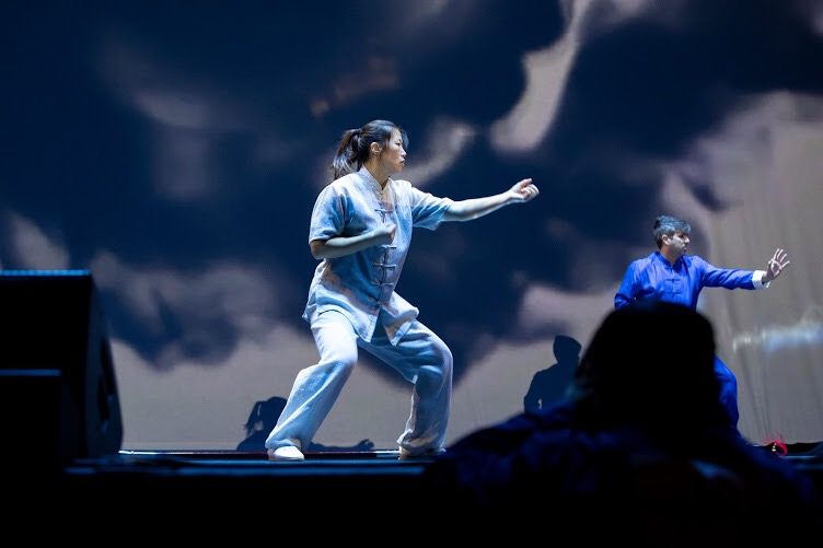 Master Chen Huixian and Brandon Stevens performing Chen Taijiquan on stage